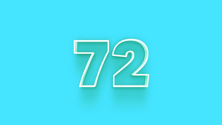 72 Years Anniversary Celebration White Number on Blue Background 3D Illustration