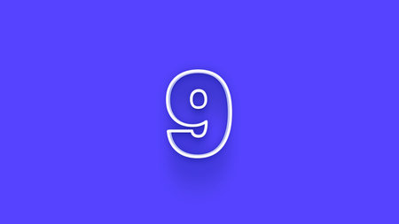 Number 9 icon design in blue and white with a soft shadow.