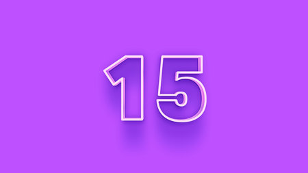 15 Years Anniversary Celebration White Number on Purple Background 3D Illustration