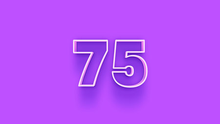 75 Years Anniversary Celebration White Number on Purple Background. 3d Render Illustration