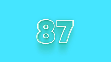87 number 3d realistic shadow light blue background. Vector illustration.