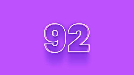 92 number 3d realistic shadow effect purple background. Vector illustration.の写真素材