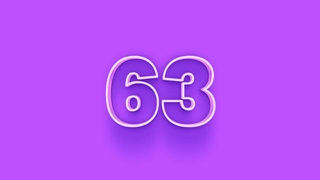 65 Years Anniversary Celebration White Number on Purple Background 3D Illustration