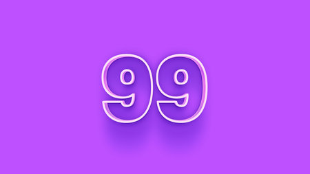 90 Years Anniversary Celebration White Number on Purple Background. 3D Render Illustration.