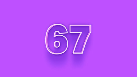 67 number 3d effect purple background. Elegant vector font.