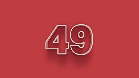 49 Years Anniversary Celebration Number 3d Render Illustration Design on Red Backgroundの写真素材