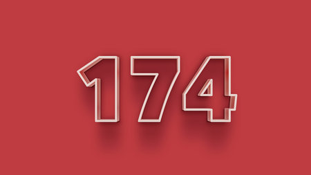 1744 number 3d realistic shadow effect red background. Vector illustration