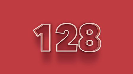 1228 white numbers 3d effect on red background cut out of paper