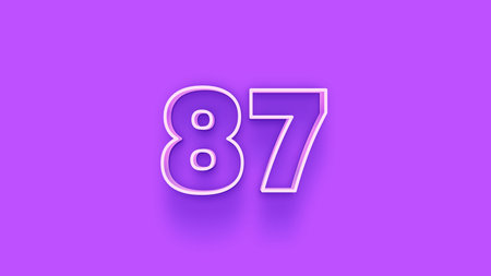 87 number 3d effect purple background. Trendy minimal design.