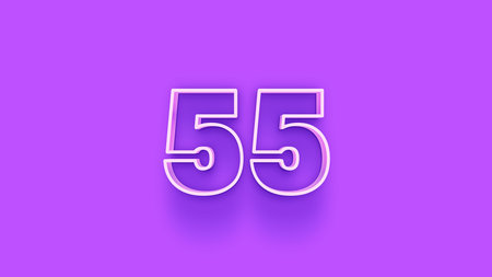 55 Years Anniversary Celebration White Number on Purple Background. 3D Render Illustration.の写真素材