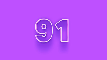 Number 91 blue color 3D Rendering Illustration Isolated on Background
