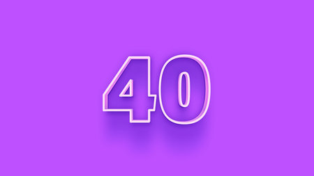 40 Years Anniversary Celebration White Number on Purple Background 3D Illustration