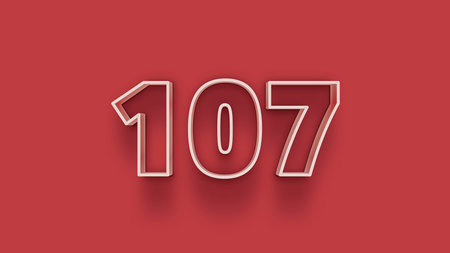 1037 number 3d realistic shadow effect red background, vector illustration