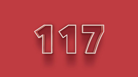 1717 number 3d realistic shadow effect red background. Vector illustration