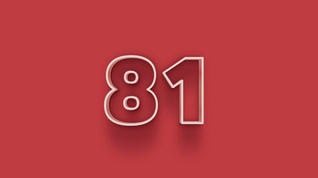80 number 3d effect red background. 3d render illustration.