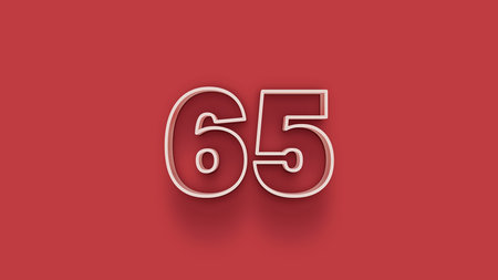 65 Years Anniversary Celebration White Color Text on Red Background 3D Illustration