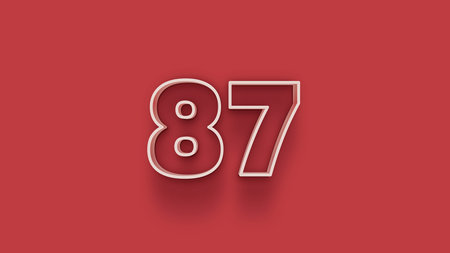 87 number 3d realistic shadow red background textured by white lines 3d rendering