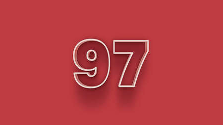 97 number with shadow and red background - 3D illustration, 3D renderingの写真素材
