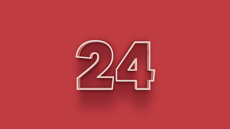 24 number 3d effect red background. 3d rendering 3d illustration.