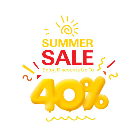 Special offer sale 40% discount 3D number Yellow tag voucher vector illustration. Discount season...