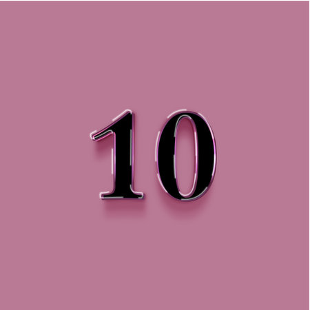 Number 10 from white to black with shadow and shadow isolated on pink background
