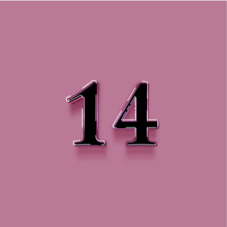 number 14 on pink background with shadow. 3d number icon.の写真素材