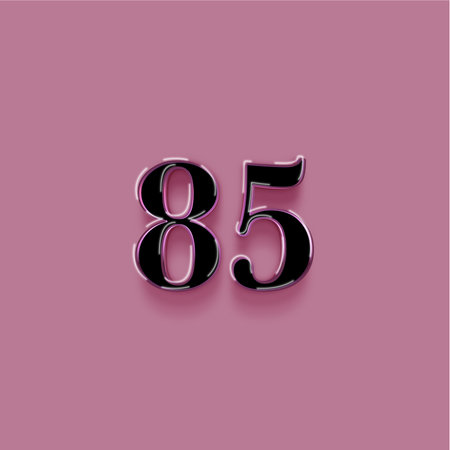 85 number on a purple background. Transparent shadow. 3D illustration