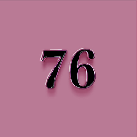 number 76 with shadow on a purple background. 3d number with shadow