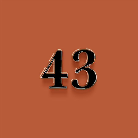 Realistic number 43 with shadow on wall background. Vector illustration.の写真素材