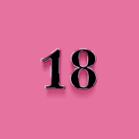 Metal number 18 with shadow on a pink background. 3d renderingの写真素材