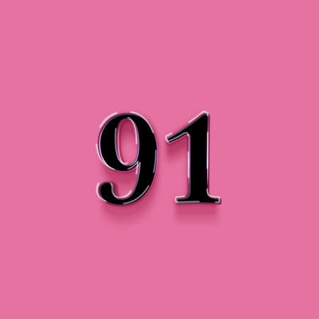 Metal number 91 on a pink background with shadow. 3d illustrationの写真素材