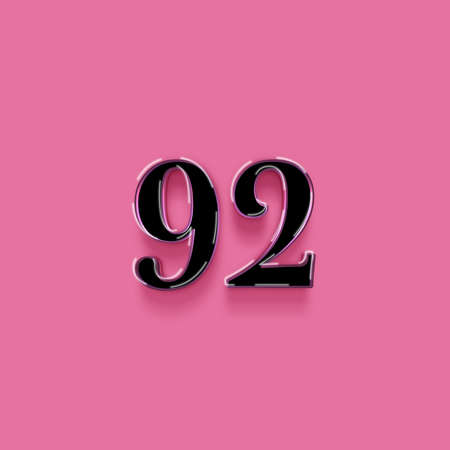 Metal number 92 on a pink background with shadow. 3d illustrationの写真素材