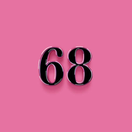 Number 68 from white to black with a shadow on a pink background. 3d illustrationの写真素材