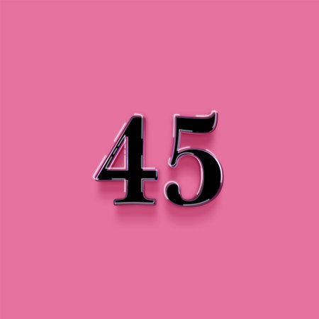 Metal number 45 on a pink background with shadow. 3d illustrationの写真素材