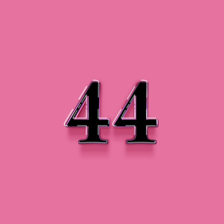 Metal number forty four on a pink background with shadow. 3d illustrationの写真素材
