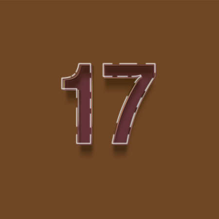Number 17 from a typeset with shadow and brown background, vectorの写真素材