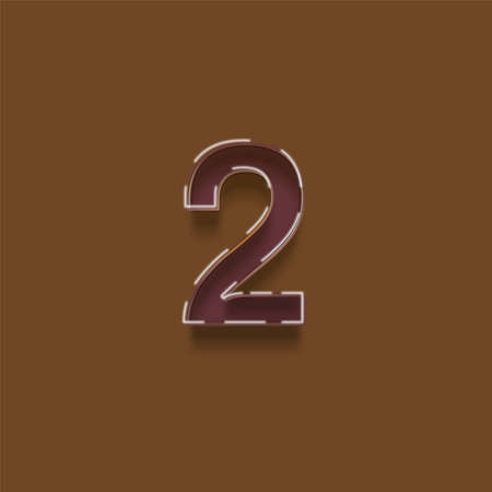 Alphabet number 2 with shadow and light brown background, vector illustrationの写真素材