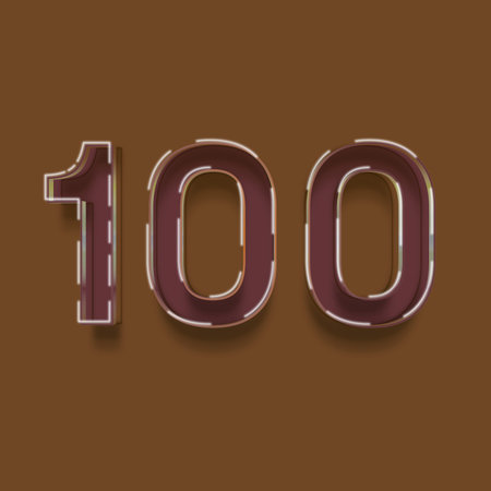 100 number with chocolate effect isolated on brown background. Vector illustration.