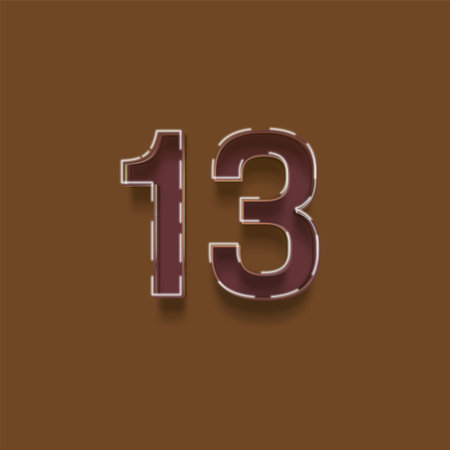 13 number from a typeset, on brown background. Vector illustration
