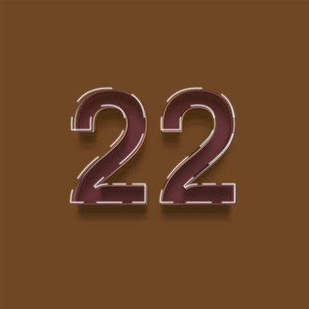 number 22 with shadow on brown background, vector design elements