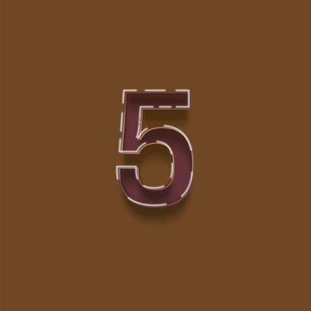 Number 5 from a typeset, colorful and shiny, isolated on brown backgroundの写真素材