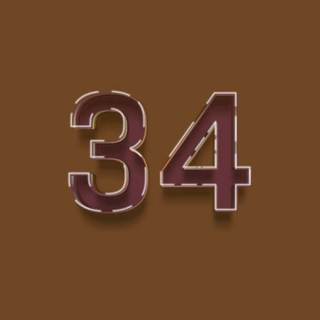 34 number on brown background, 3d realistic numbersの写真素材