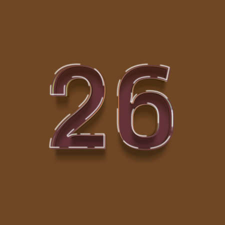 26 number with shadow from a typeset, realistic shadow on brown backgroundの写真素材