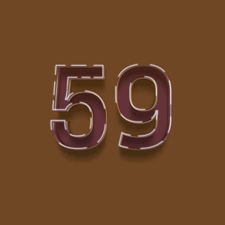 59 number with chocolate effect isolated on brown background.の写真素材