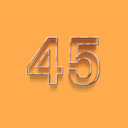 45 number with shadow on orange background. 3d illustration, isolatedの写真素材