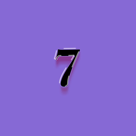 Number 7 from brushed metal, isolated on purple background. Computer generated 3D photo rendering.