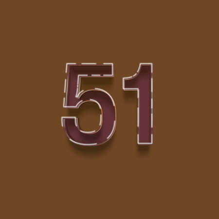 51 number with shadow on brown background. 3d realistic numbers.の写真素材