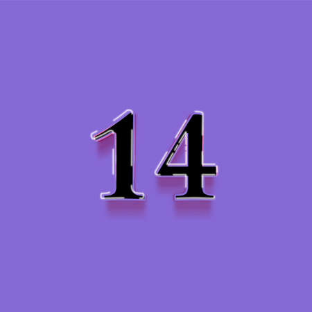 Number 14 with shadow effect purple background. 3D rendered font.の写真素材