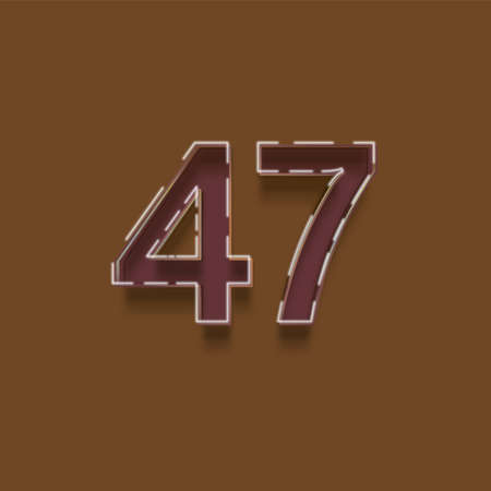 47 number with shadow on brown background. Colorful outline of number with shadow on brown backgroundの写真素材