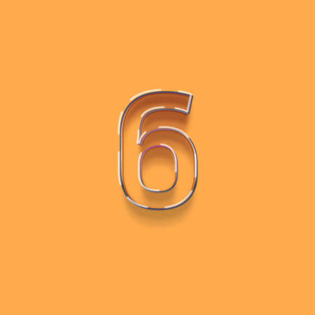 number six from a typeset, orange background, 3d renderの写真素材